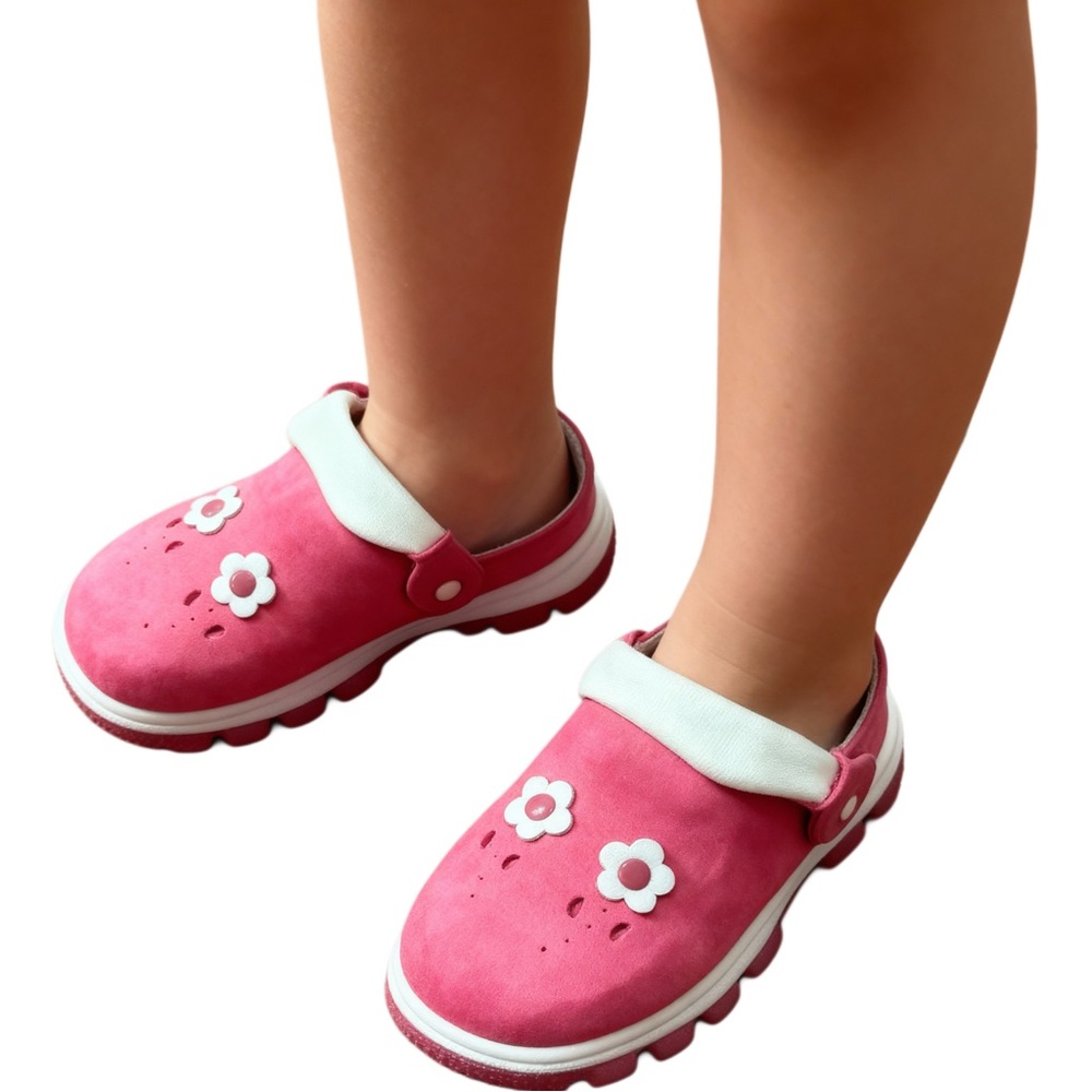 Pink Kids Clogs with Flower Accents